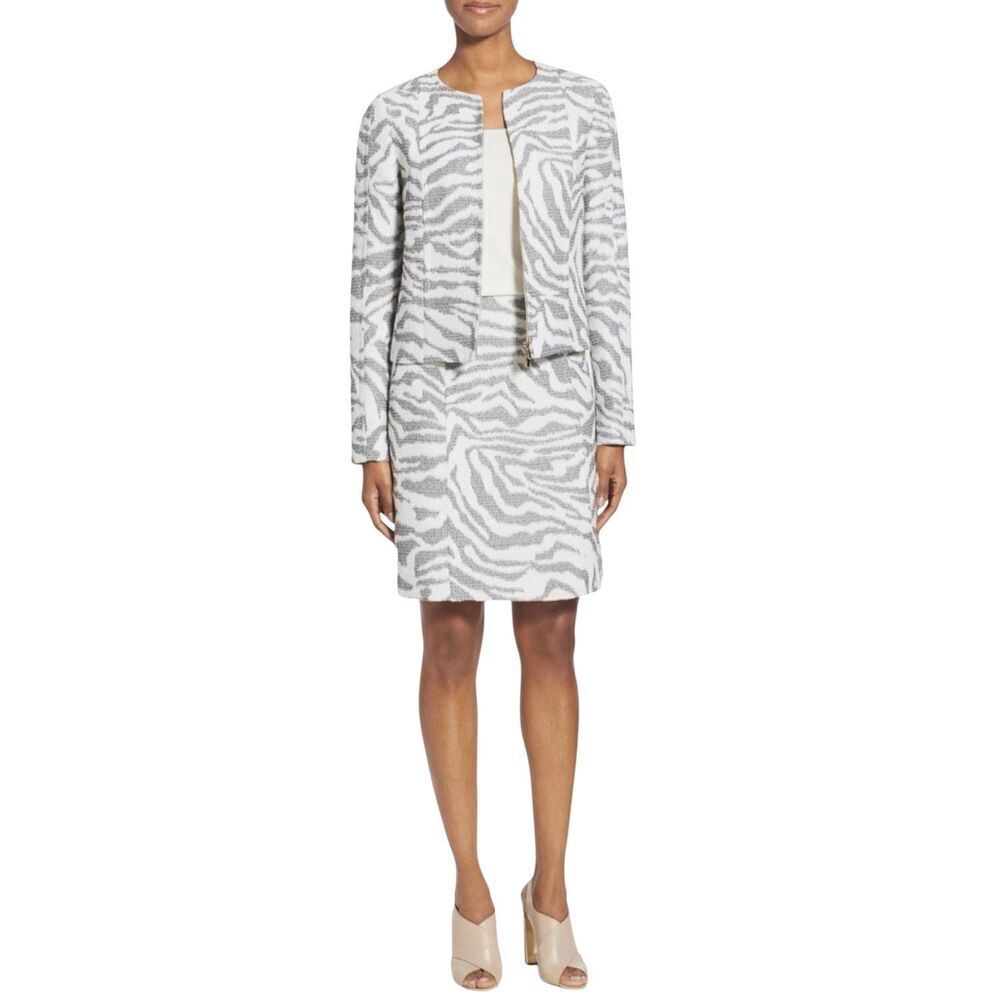 NWT Hugo Boss Jacquard Jacket Jamonia & Skirt Varoci Set in Ivory Grey 6 (034)